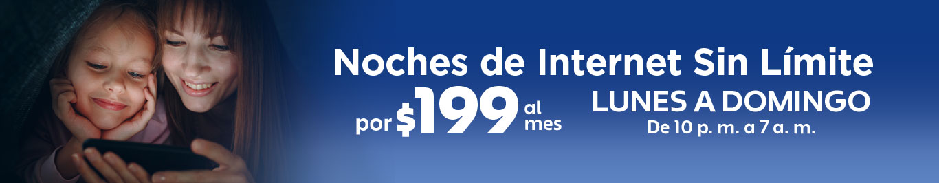 noches de internet sin limite por 199 al mes de lunes a domingo de 10 pm a 7 am en telcel