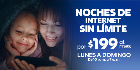 noches de internet sin limite por 199 al mes de lunes a domingo de 10 pm a 7 am en telcel