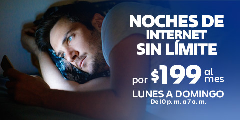 noches de internet sin limite por 199 al mes de lunes a domingo de 10 pm a 7 am en telcel