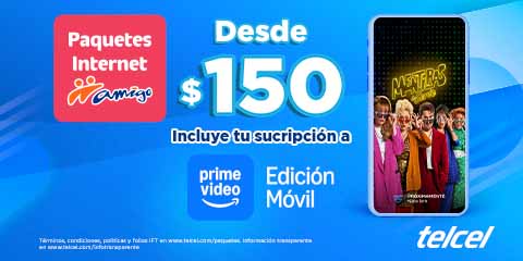 paquetes amigo sin limite de telcel a partir de 150 pesos incluye suscripcion prime video

