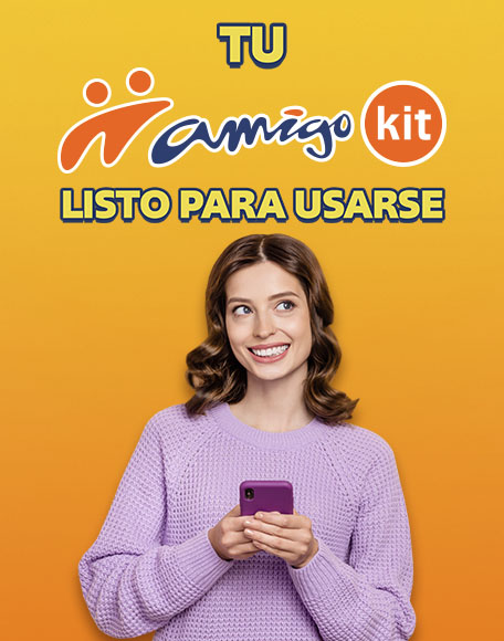persona sostiene un telefono movil junto a mensaje de amigo kit listo para usar