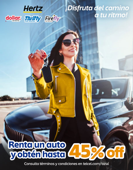 si vas a viajar hazlo con hertz con 45% de descuento sobre el precio de lista